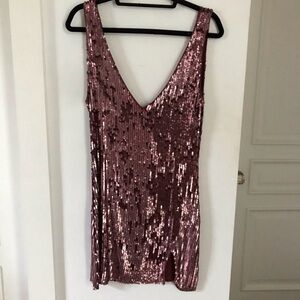 Free People Rose-Mauve Sequin V-Neck Mini Dress